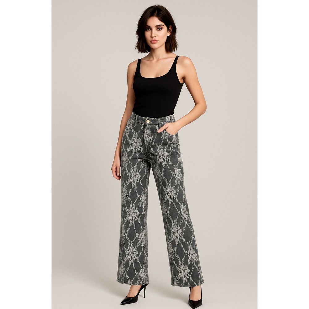 Mure+Grand Lace Overlay Denim‎ Jeans Pants Gray Small 30 Wide Leg Edgy Romantic